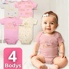 TEDMIMAK - Pack 4 Bodys Manga Corta 100% Algodón Sparkle Like a Princess