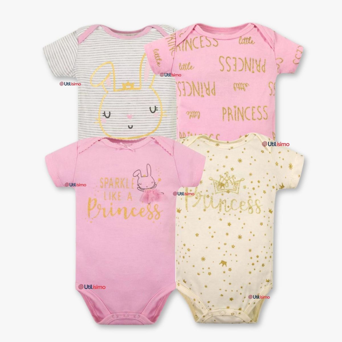TEDMIMAK - Pack 4 Bodys Manga Corta Tedmimak 100% Algodón Sparkle Like a Princess