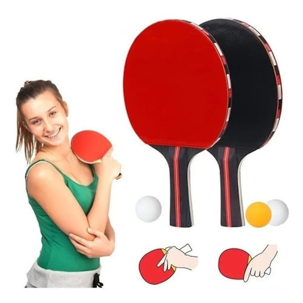 GENERICO - Set Paletas de Ping Pong 3 Pelotas Tenis De Mesa + Estuche