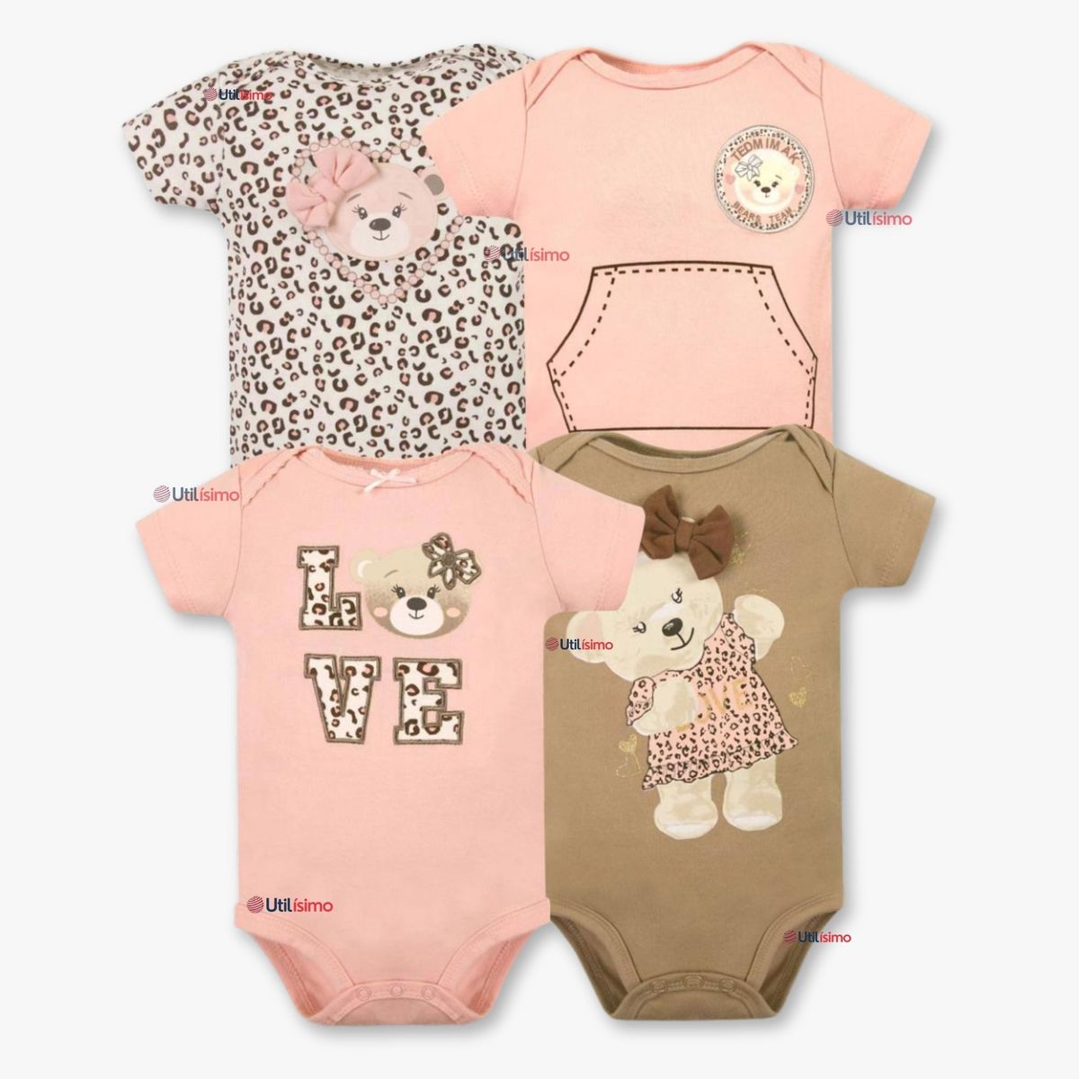 TEDMIMAK - Pack 4 Bodys Niña Manga Corta Tedmimak 100% Algodón Baby Bear