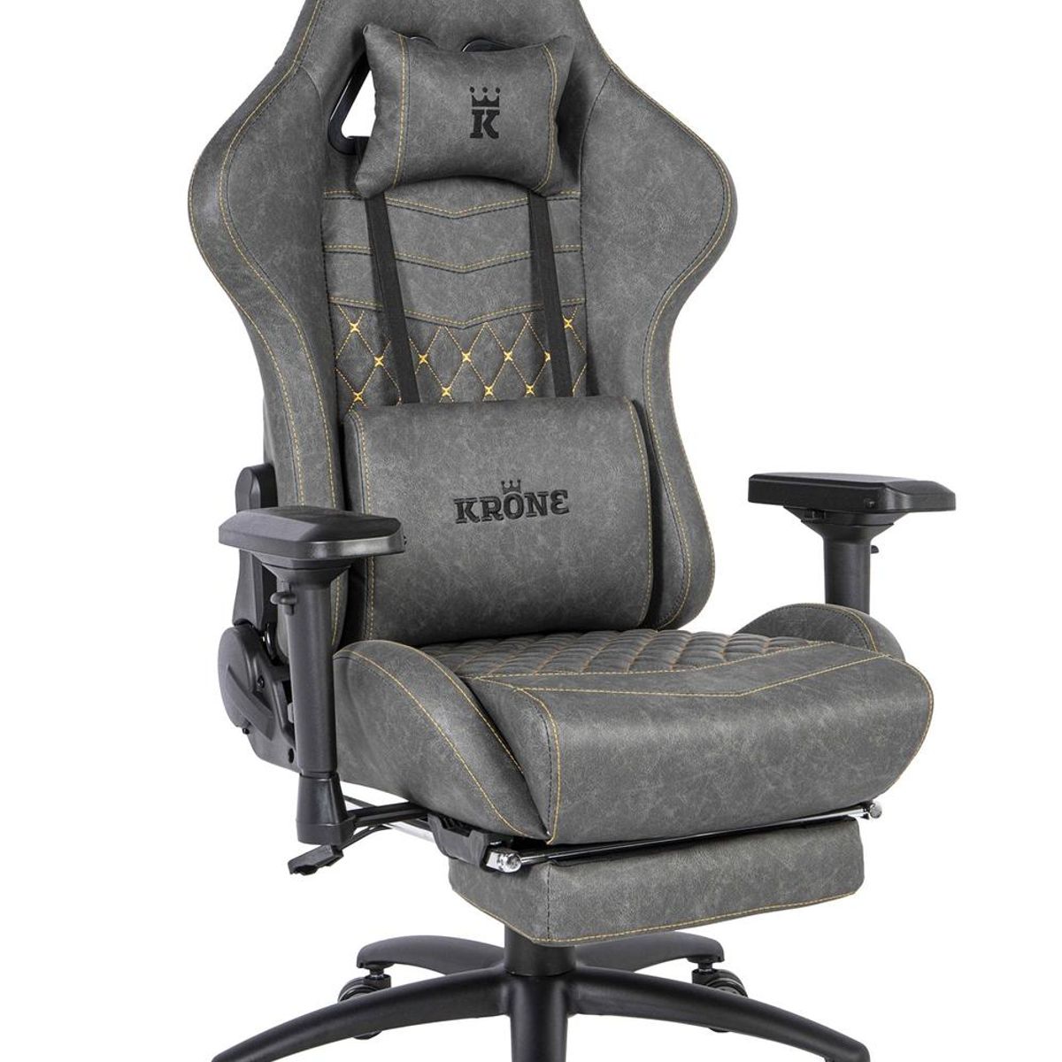KRONE GAMING - Silla Gamer Oficina Krone XL PRO Reclinable + Masaje + Apoyapiés - Gris