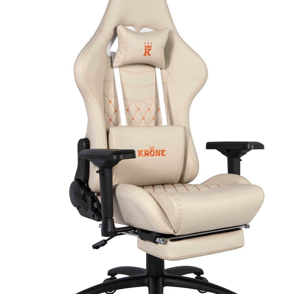KRONE GAMING - Silla Gamer Oficina Krone XL PRO Reclinable + Masaje + Apoyapiés - Blanco