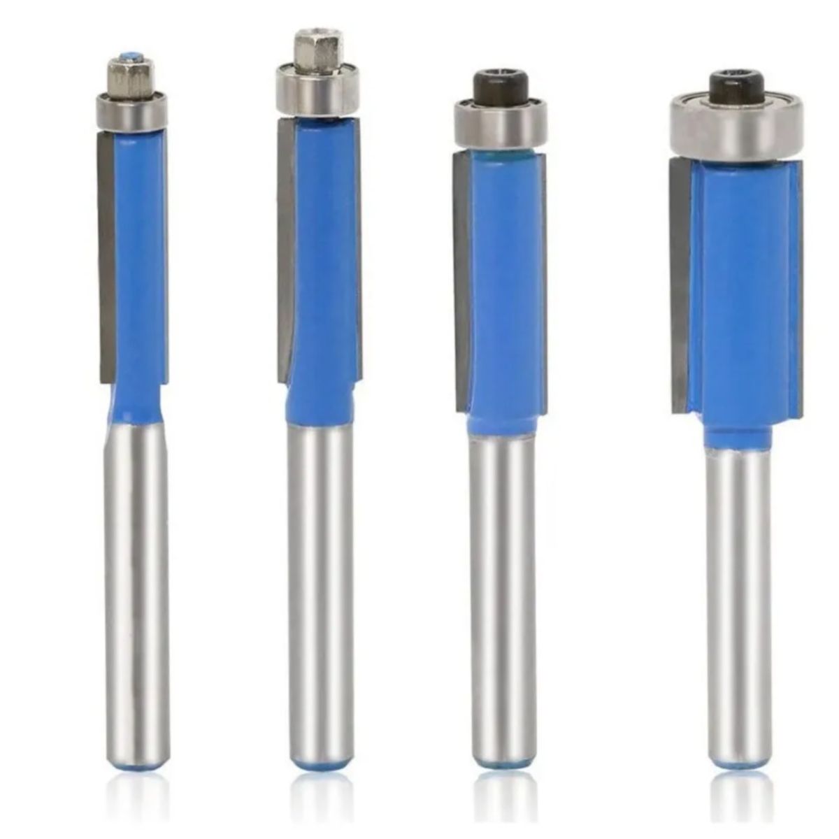 GENERICO - Set 4 Fresas Rectas 1/4 para Madera Bordes con Rodamientos