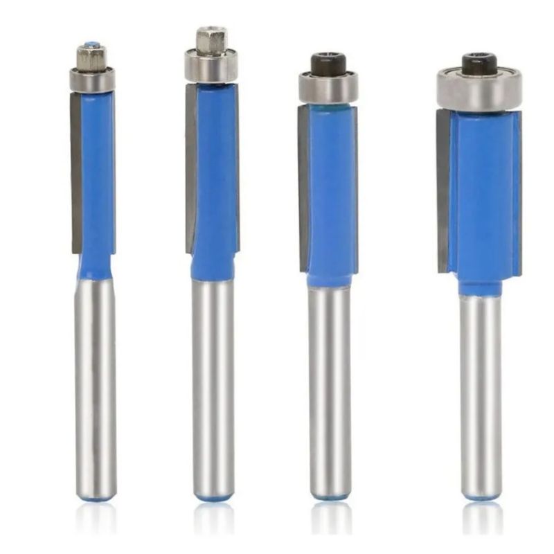 GENERICO - Set 4 Fresas Rectas 1/4 para Madera Bordes con Rodamientos