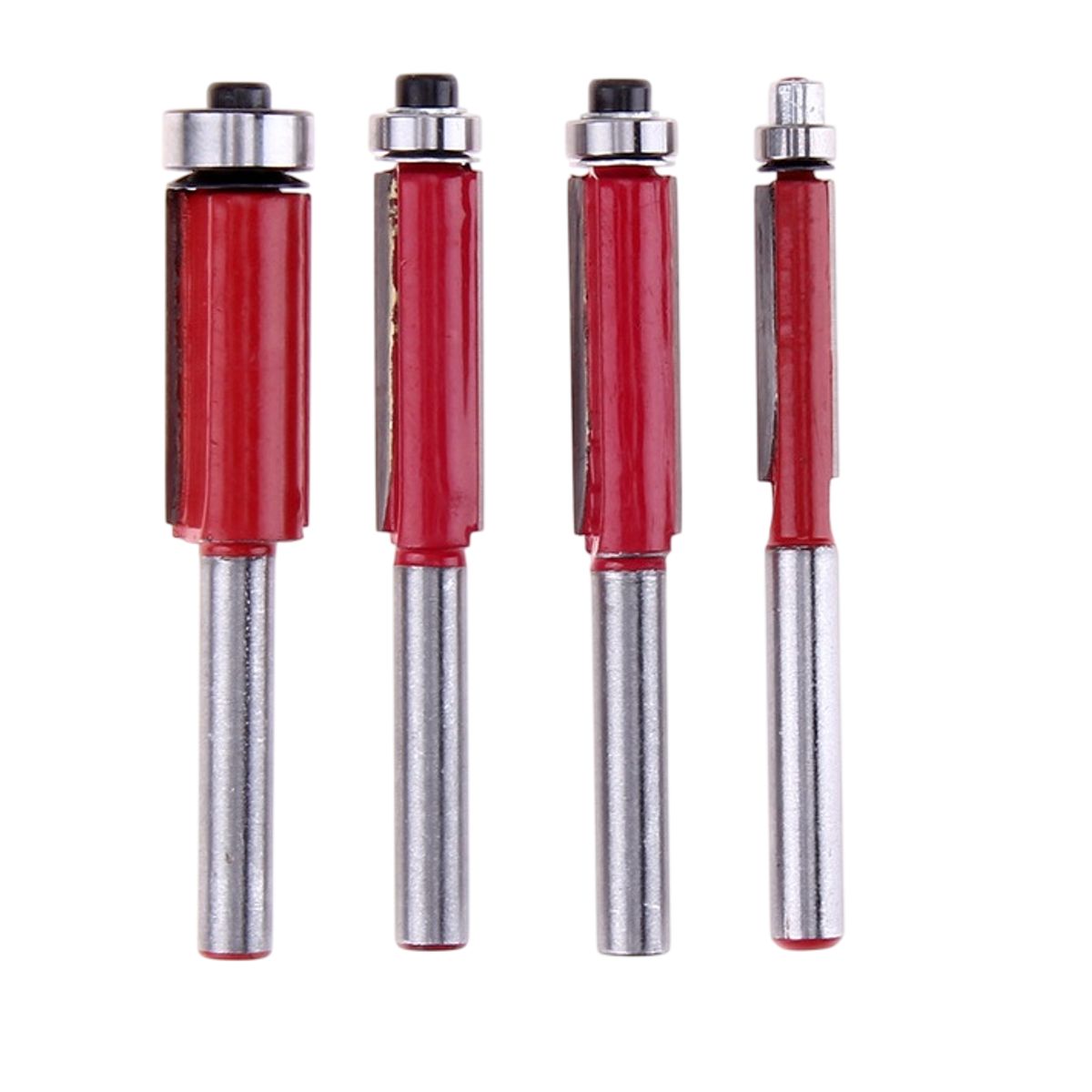 GENERICO - Set 4 Fresas Rectas 1/4 para Madera Bordes con Rodamientos