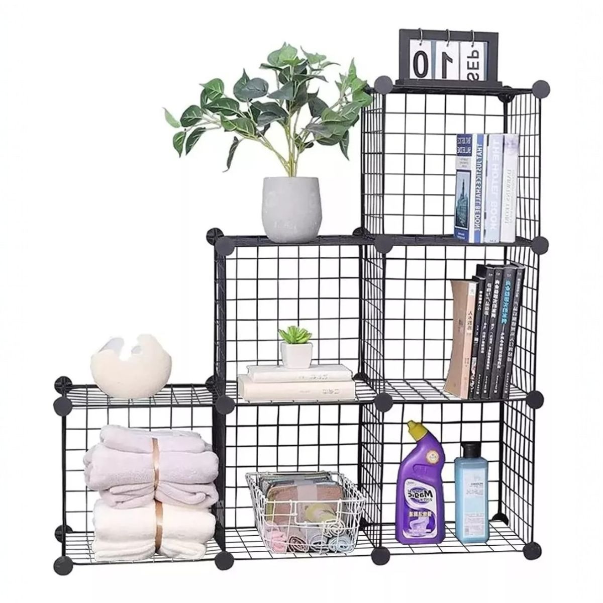 ANGELES DEL HOGAR - Armario Organizador Metálico Negro 6 Cubos