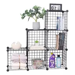 ANGELES DEL HOGAR - Armario Organizador Metálico Negro 6 Cubos