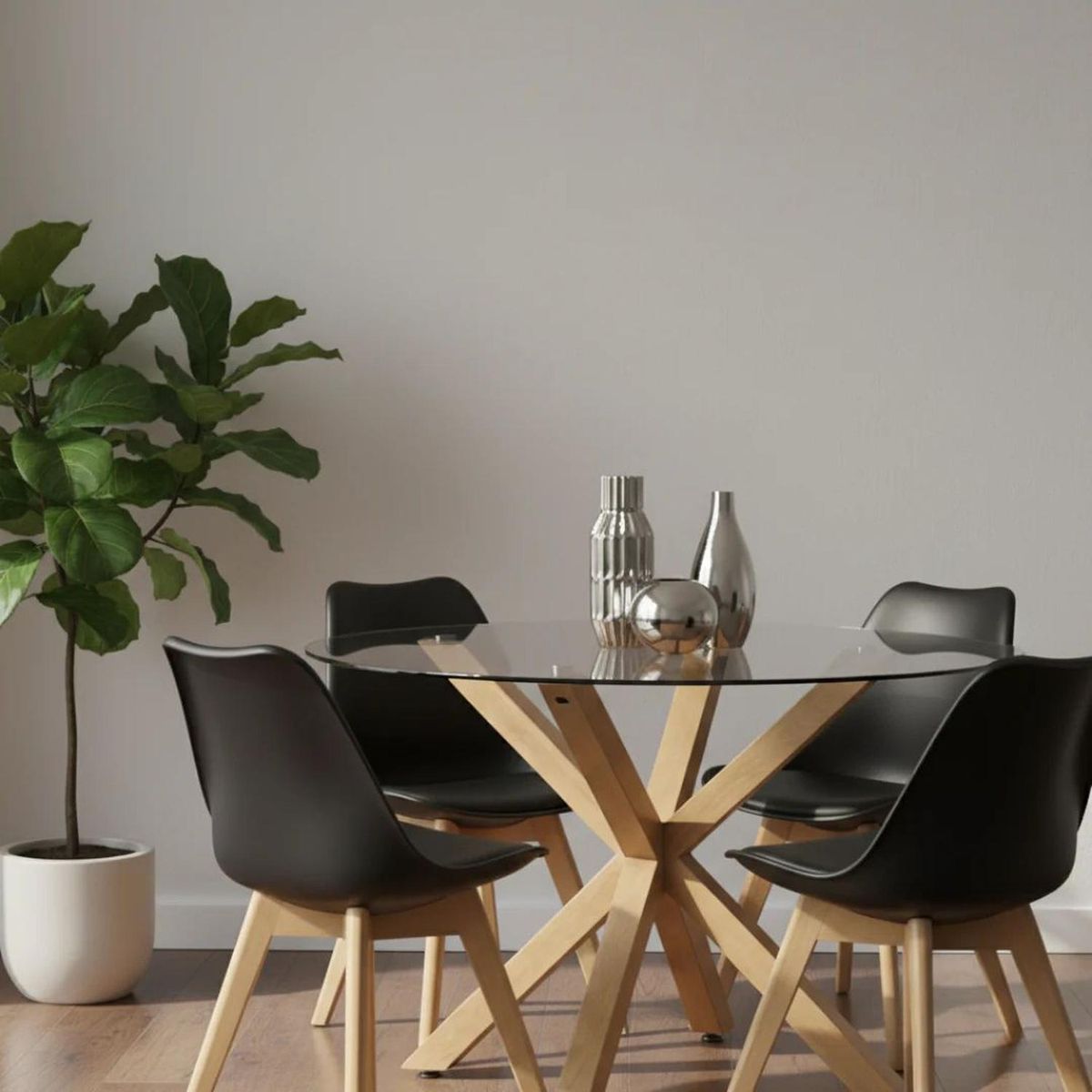 PANDALINO - Comedor Mesa Redonda Equiz 100cm + 4 Sillas Tulip Negro