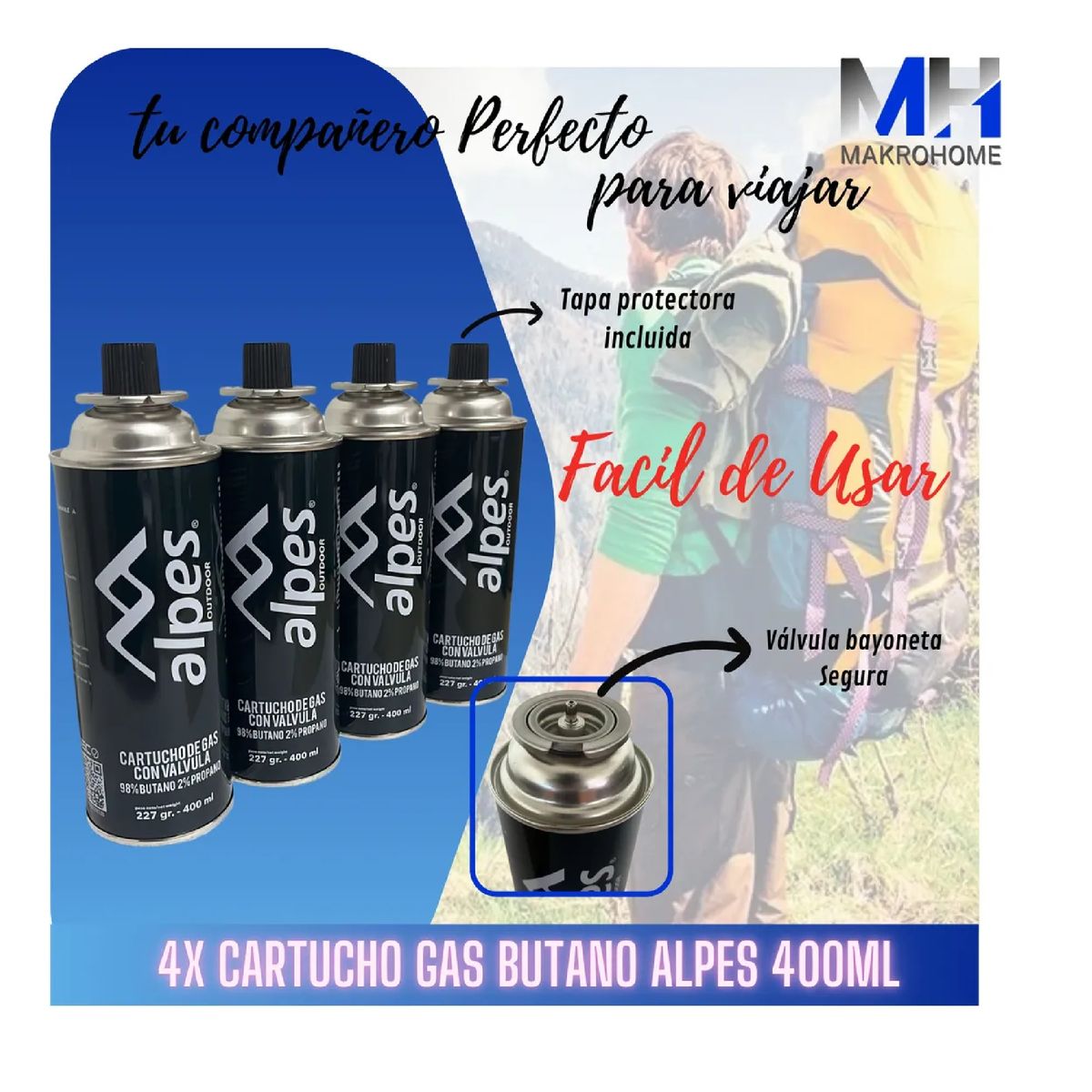 DOITE - Gas Propano Butano Alpes Soplete Cocinilla X4 Unds 227gr