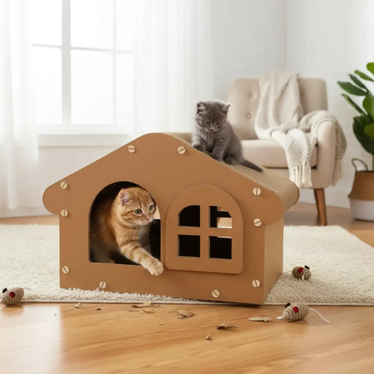 SUKEA - Rascador En Forma De Casa Para Gatos Carton Corrugado