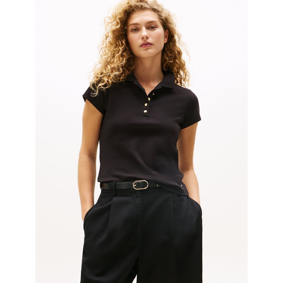 TOMMY HILFIGER - Polo Con Botones Dorados Slim Fit Negro Tommy Hilfiger