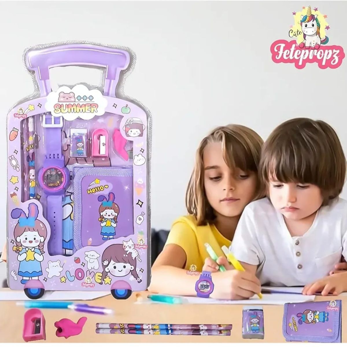 GENERICO - Set Escolar 6 en 1 Regalo Infantil Lila