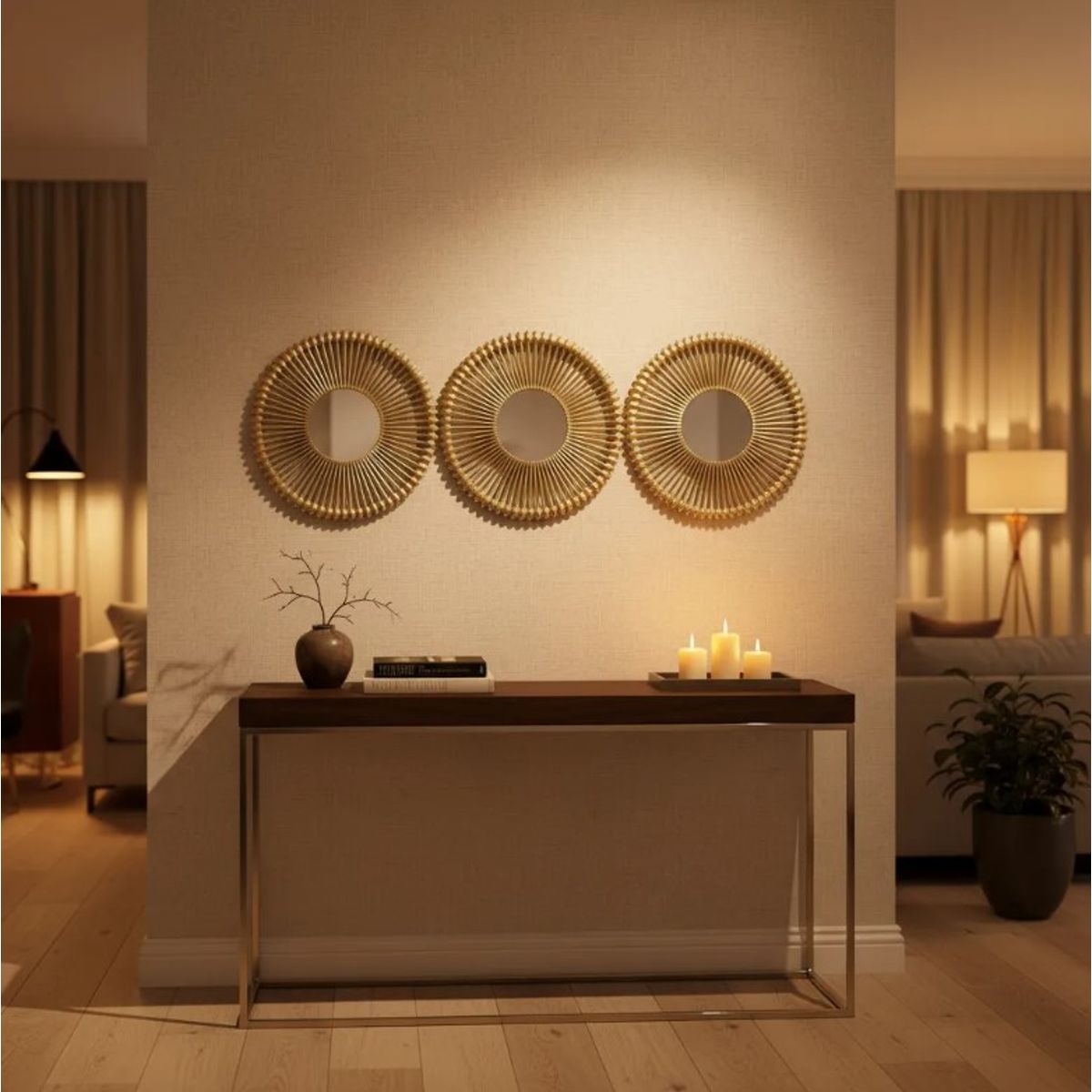 GENERICO - Set 3 Espejos Decorativos Redondos 25cm Estilo Moderna para Living