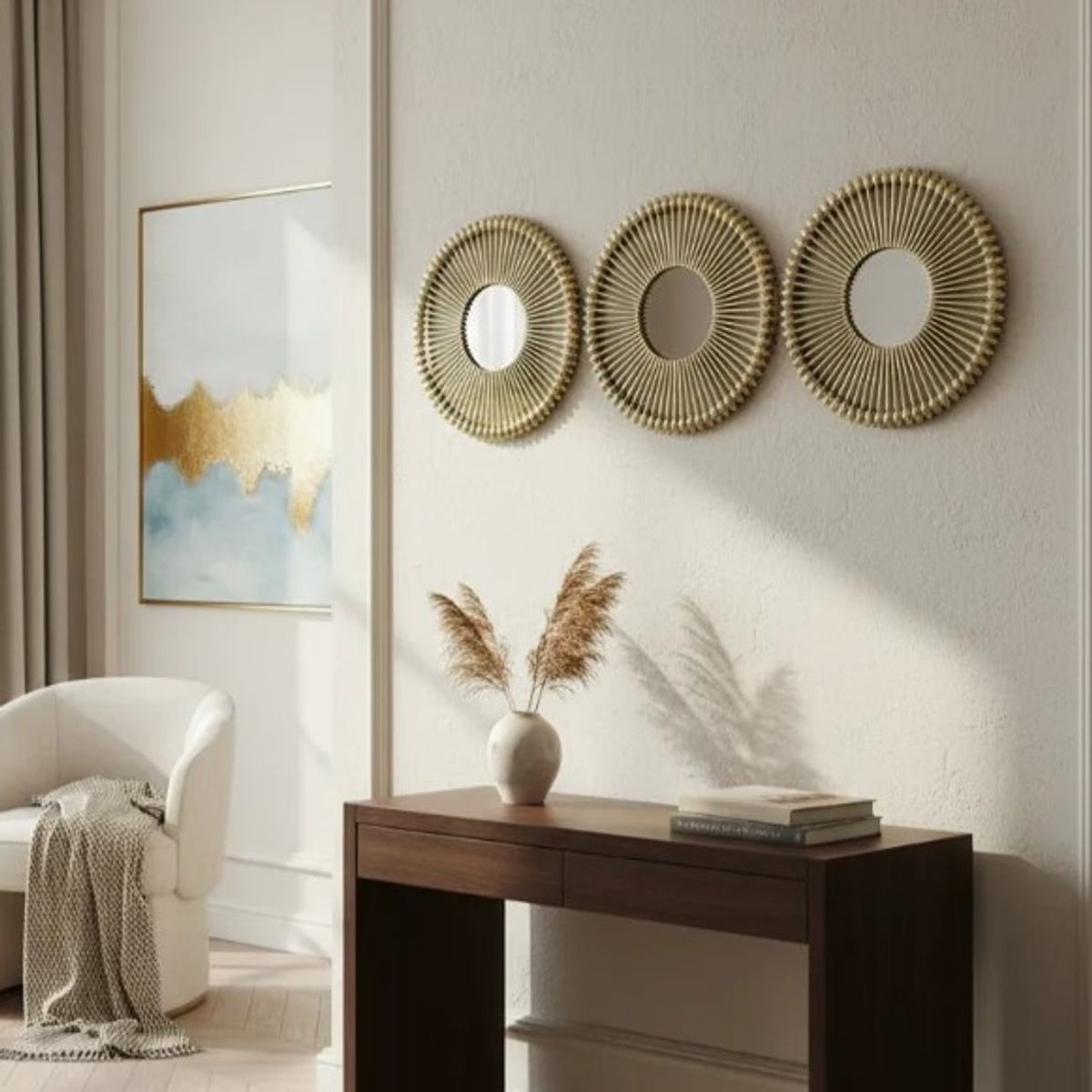 GENERICO - Set 3 Espejos Decorativos Redondos 25cm Estilo Moderna para Living