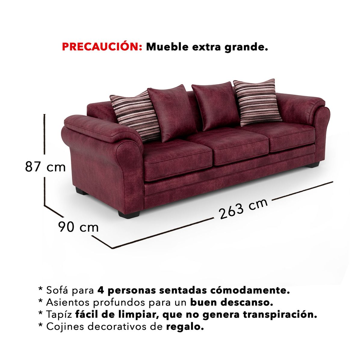 AMERICA DECORA - Sofá 4 Cuerpos XL Con Resorte Estructural Grandón Envejecido