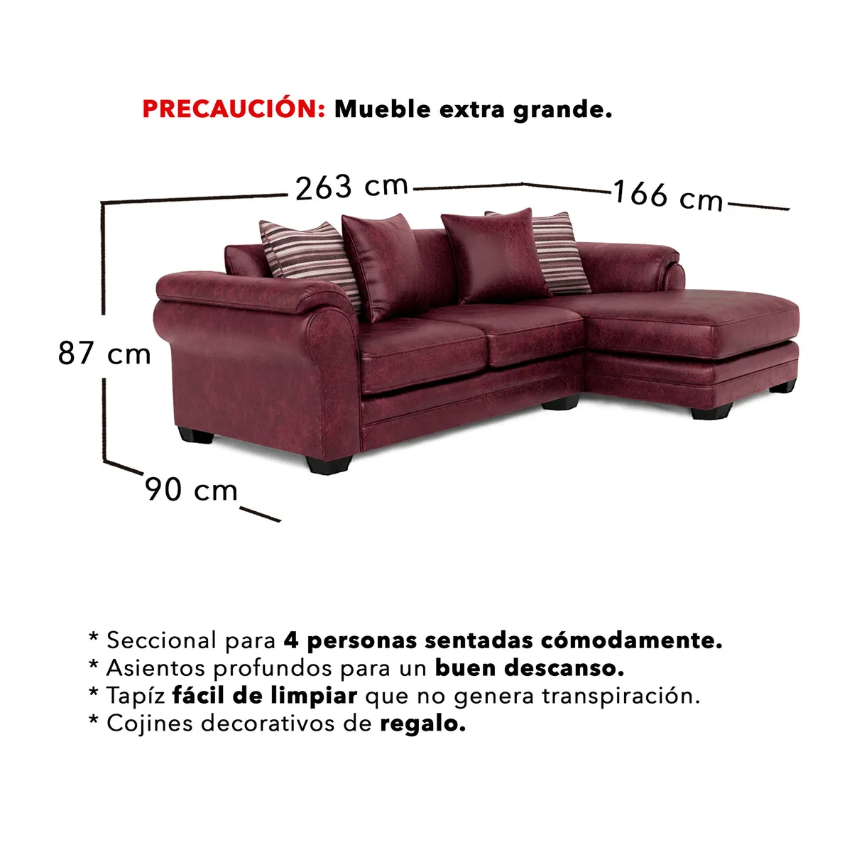 AMERICA DECORA - Sofá Seccional 4 Cuerpos XL Con Resorte Estructural Grandón Envejecido