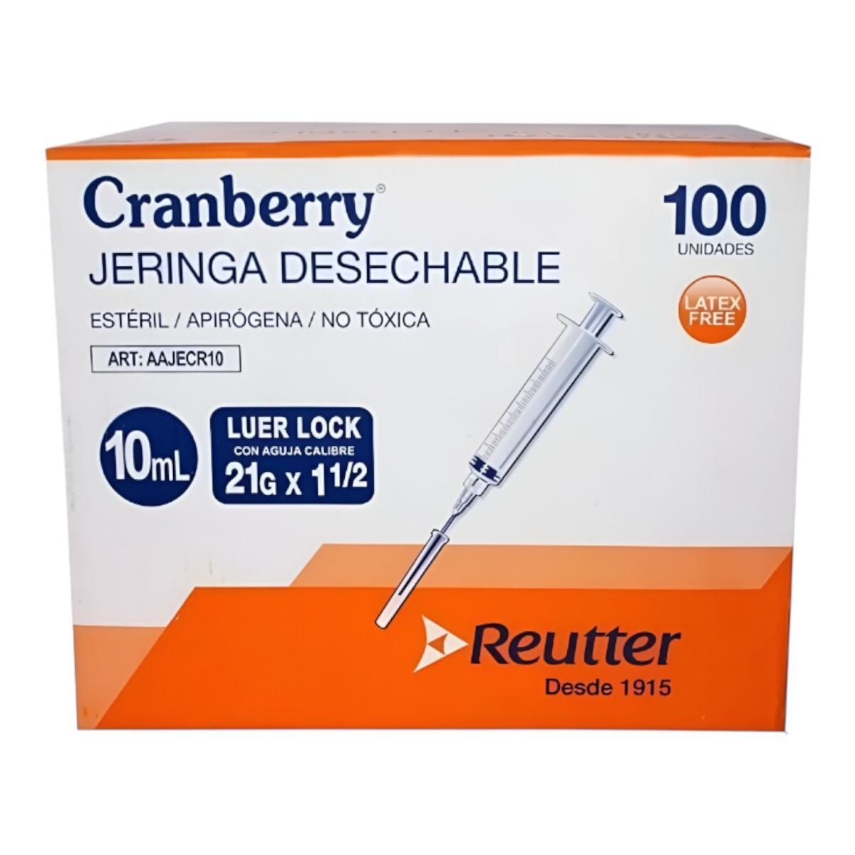 CRANBERRY - Jeringa Desechable Luer Lock 10cc 21g X 1 1/2 Caja 100 Unid