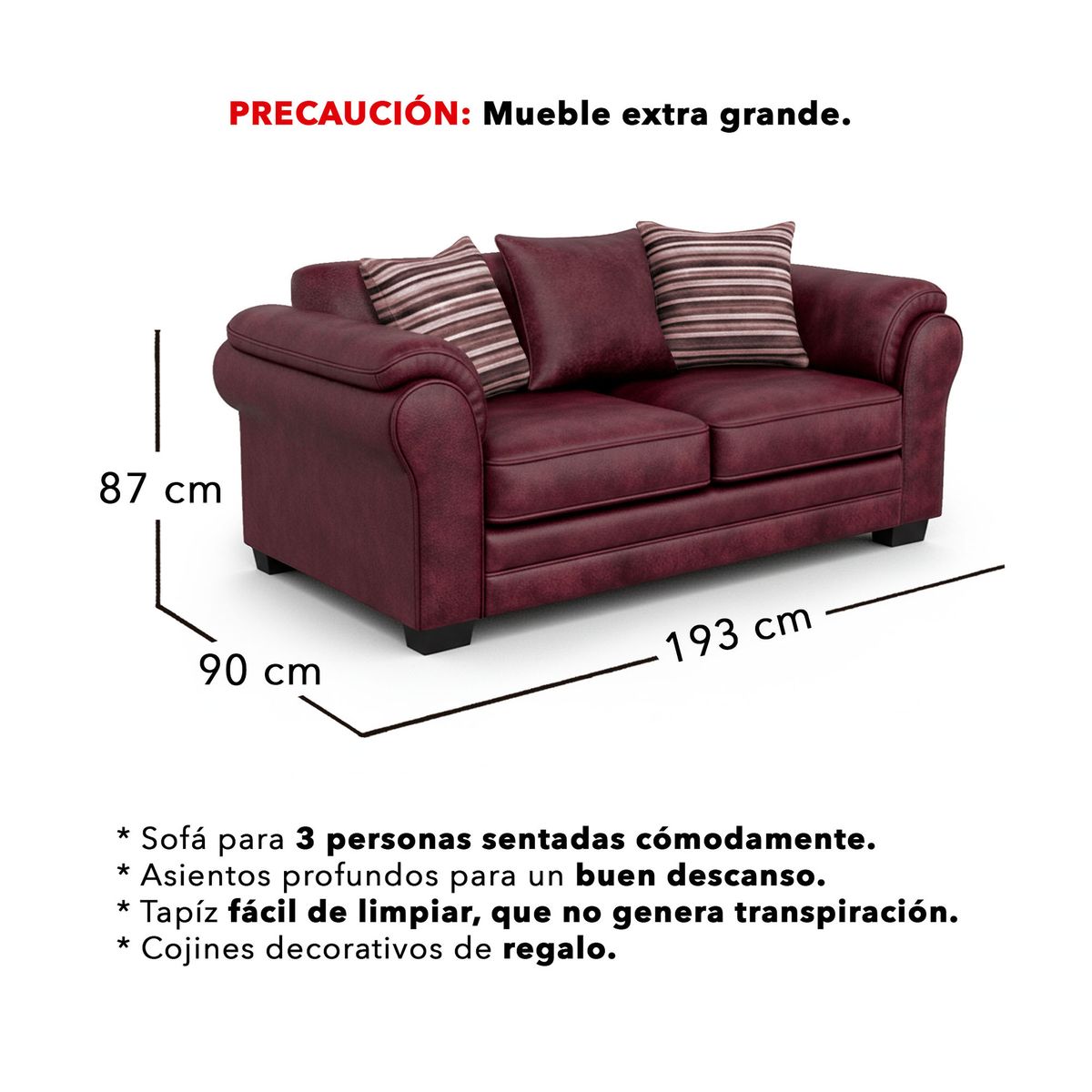 AMERICA DECORA - Living 5 Cuerpos 3+1+1 XL Con Resorte Estructural Grandón Envejecido