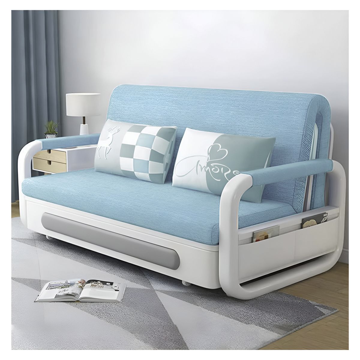 GENERICO - Futón Steel Blanco Celeste