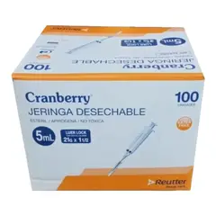 CRANBERRY - Jeringa Desechable Luer Slip 5cc 21g X 1 1/2 Caja 100