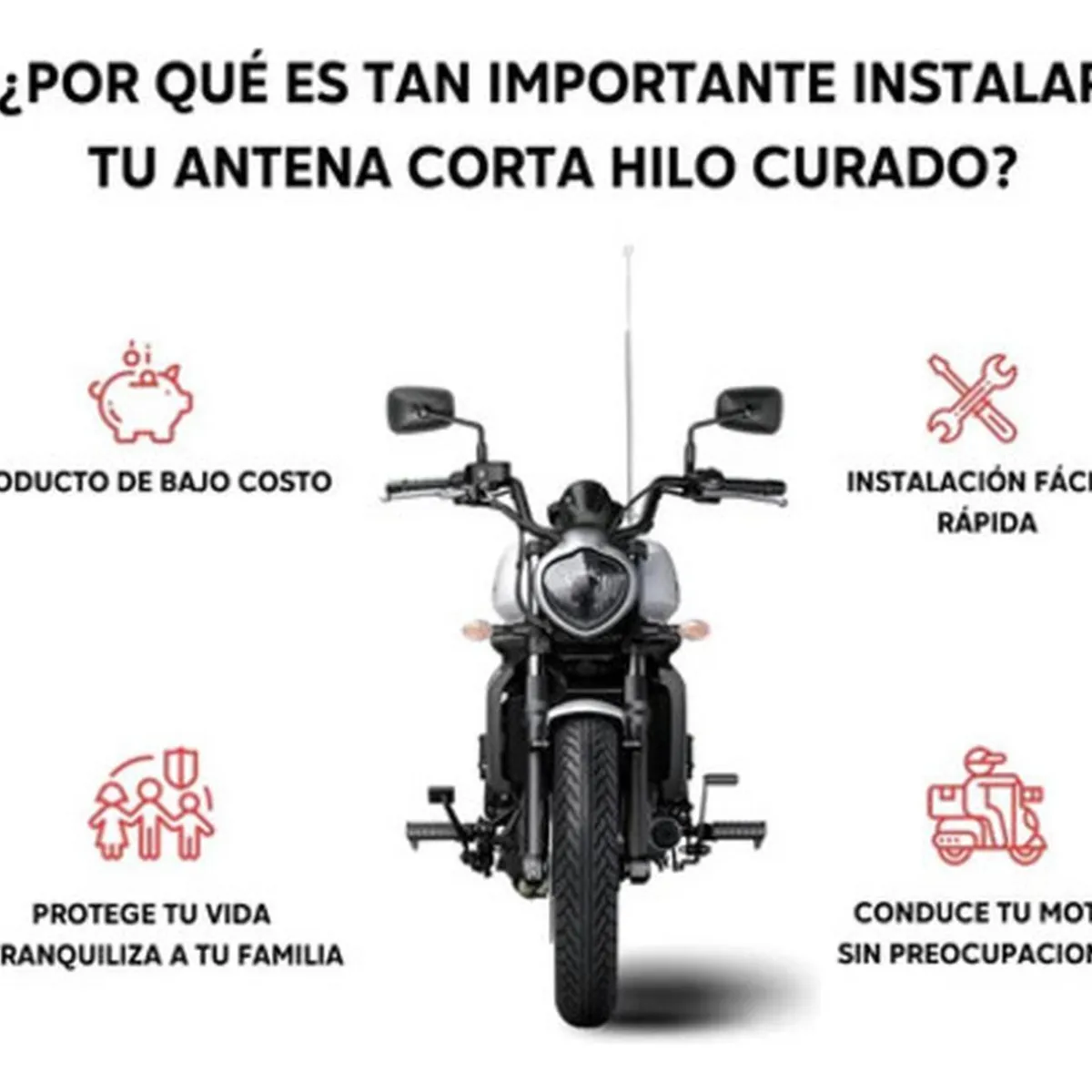 GENERICO - Antena Corta Hilo para Moto Honda Cb 190r 2.0