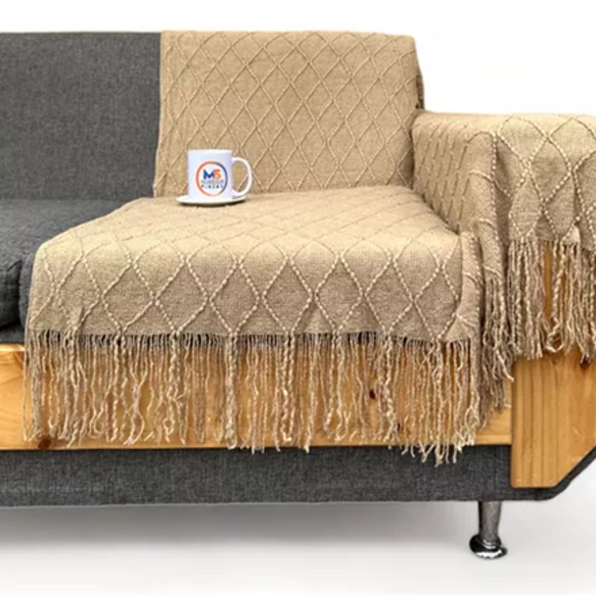 GENERICO - Manta decorativa tejida para sillón piecera o cama color beige