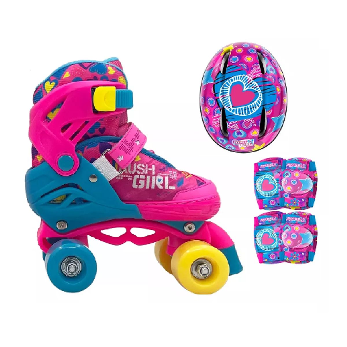 GENERICO - Patines ajustables T 30-33 + protecciones rosado