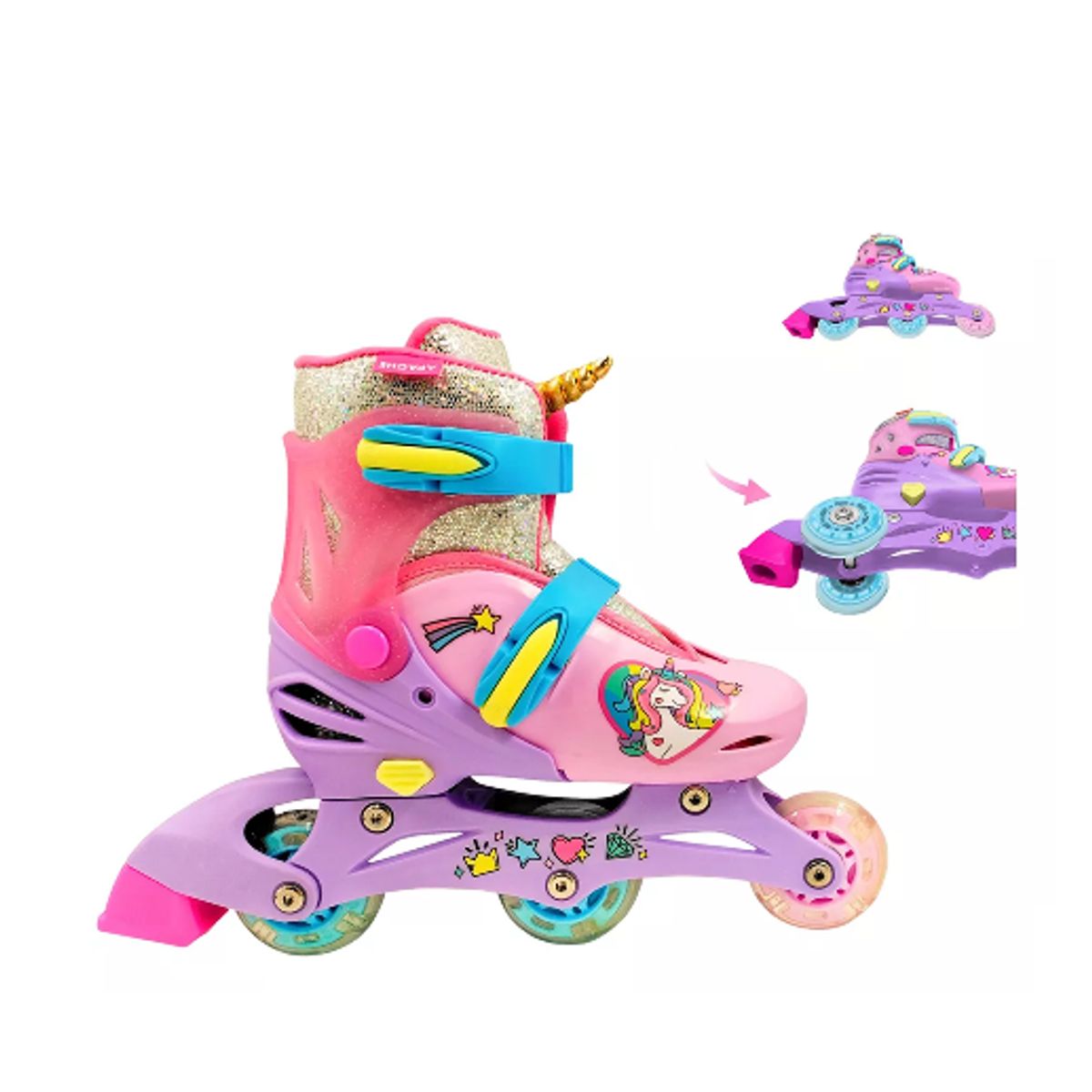 GENERICO - Patines 2 en 1 3 ruedas talla 29 a 33 rosado