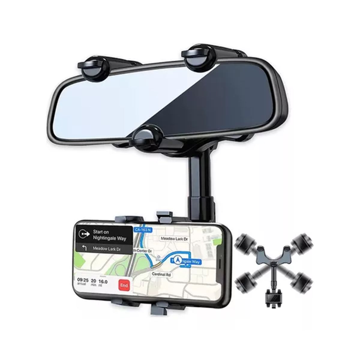 GENERICO - Soporte Porta Celular Carro Auto Espejo Retrovisor 360° Negro