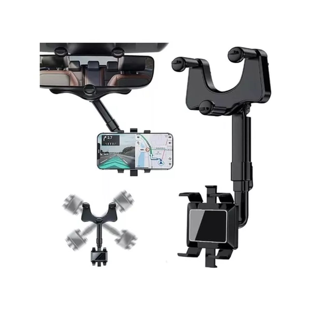 GENERICO - Soporte Porta Celular Carro Auto Espejo Retrovisor 360° Negro