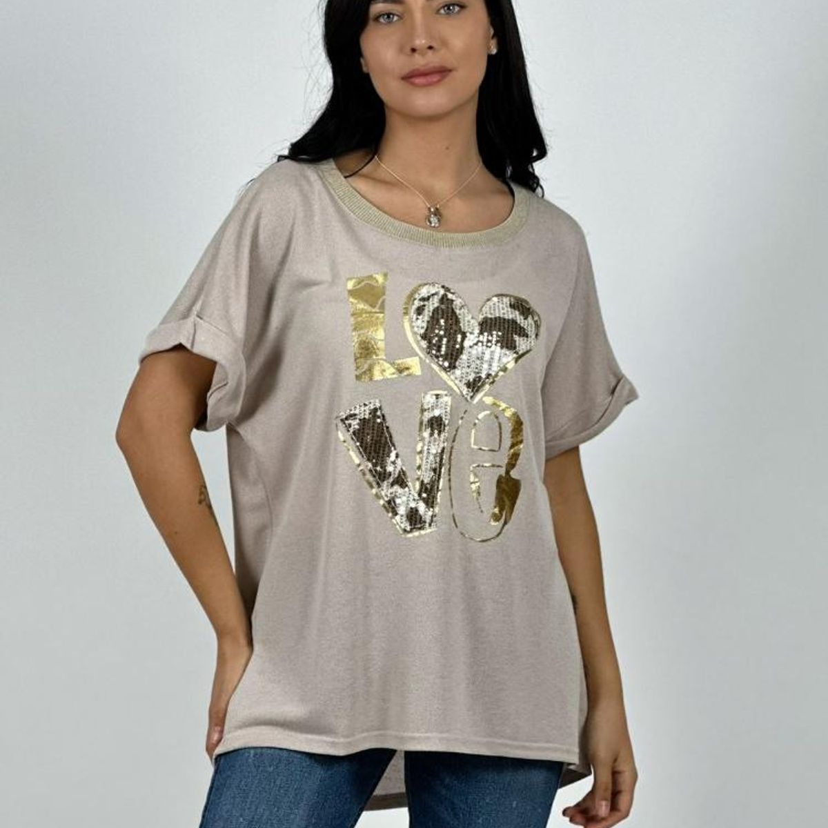 ENIGMATICA BOUTIQUE - Polera Love Brillo y Lentejuelas