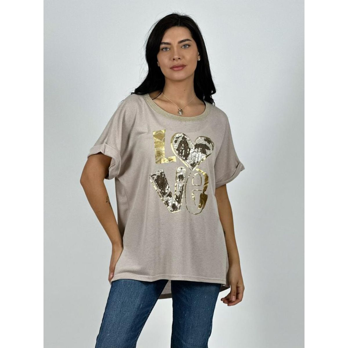 ENIGMATICA BOUTIQUE - Polera Love Brillo y Lentejuelas