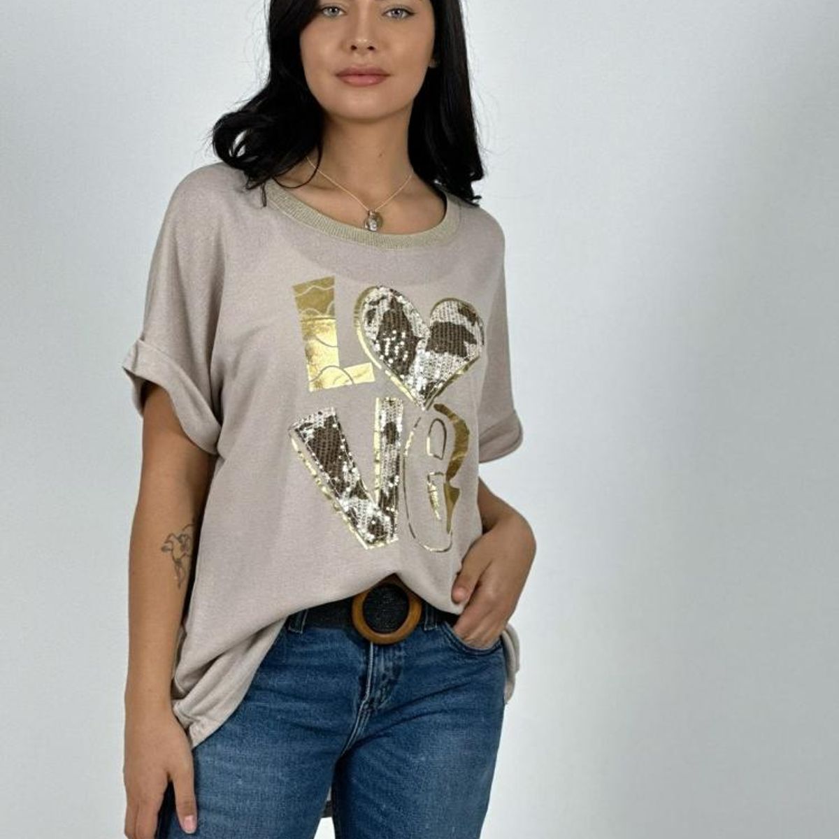 ENIGMATICA BOUTIQUE - Polera Love Brillo y Lentejuelas