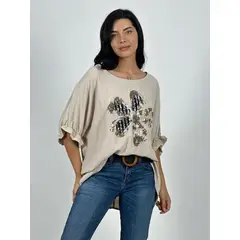 ENIGMATICA BOUTIQUE - Polera Crepé Flor de Lentejuelas