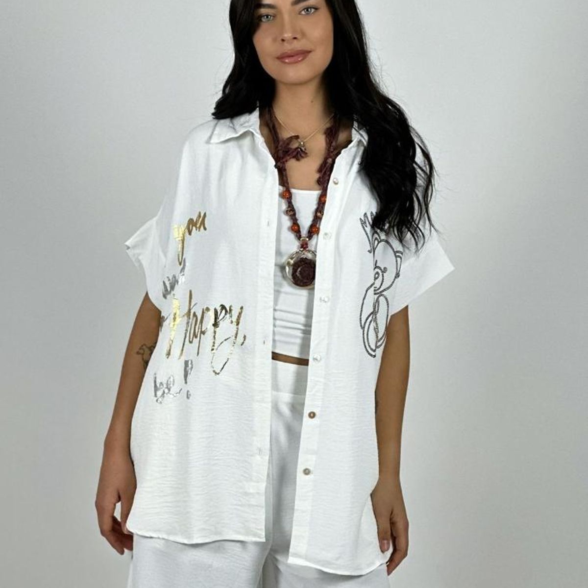 ENIGMATICA BOUTIQUE - Blusa Crepé Happy Merry Oso Brillante