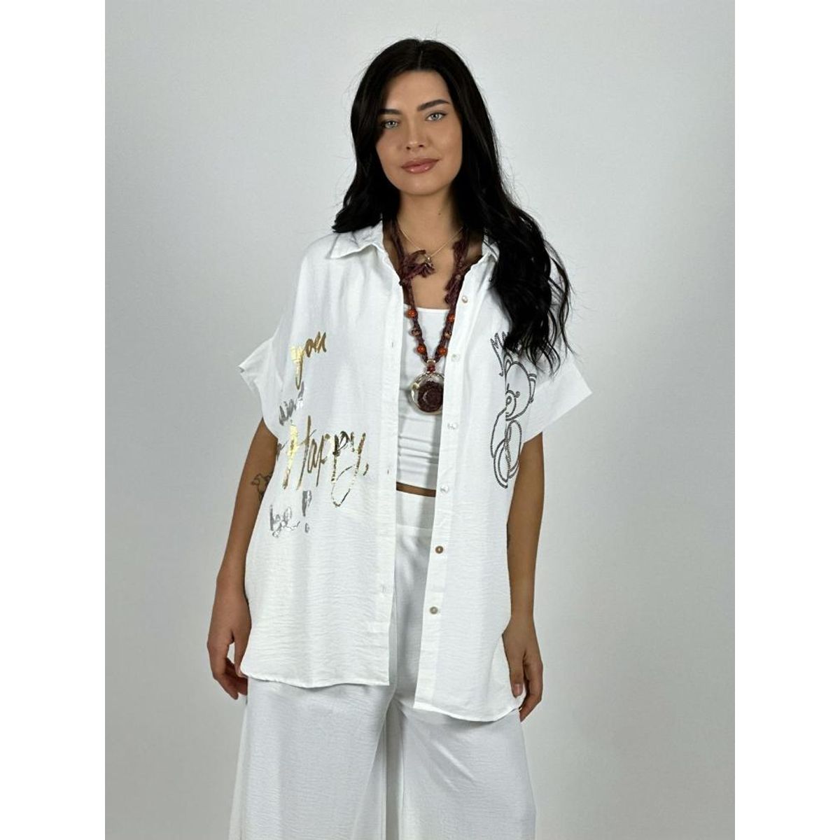 ENIGMATICA BOUTIQUE - Blusa Crepé Happy Merry Oso Brillante