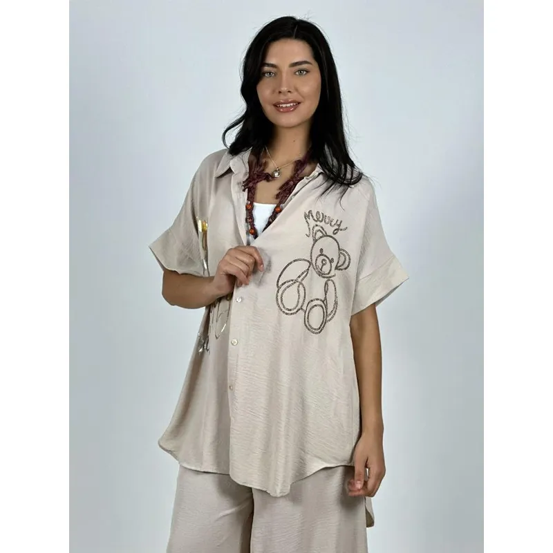 ENIGMATICA BOUTIQUE - Blusa Crepé Happy Merry Oso Brillante