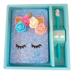 GENERICO - Set Libreta + Lapiz Unicornio Celeste Papeleria Kawaii