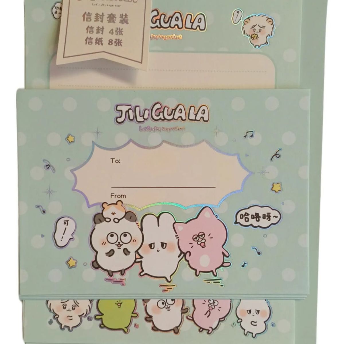 GENERICO - Set Esquela + Sobres  Cuadros Verde Menta  Papeleria Kawaii