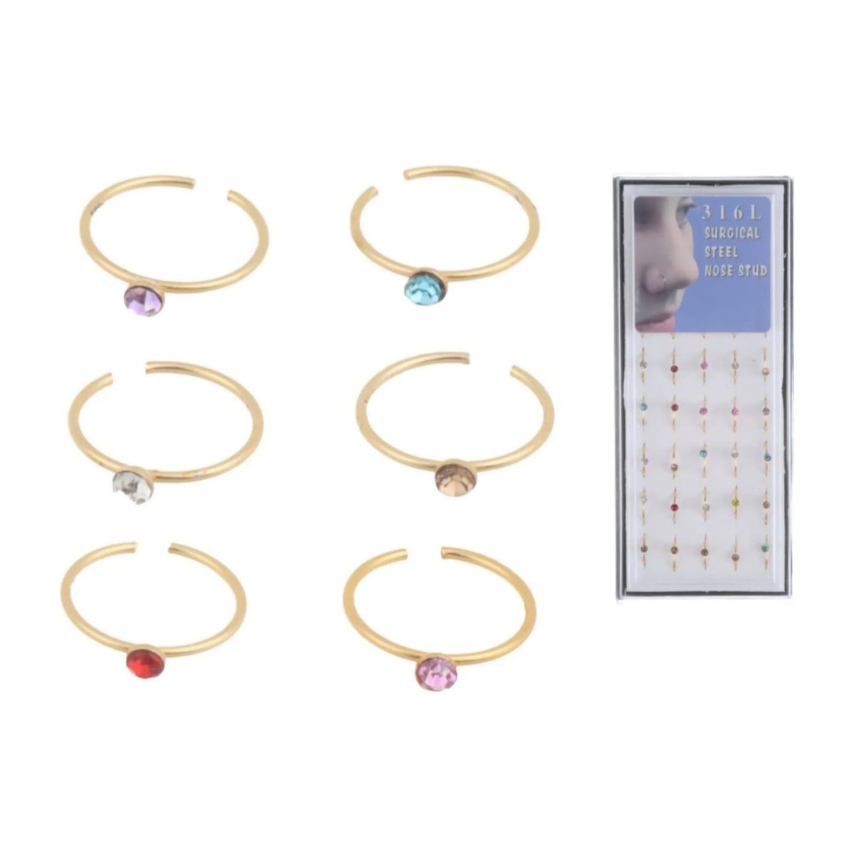 GENERICO - Caja con 20 Aros Piercing de Nariz Argolla Acero Dorado