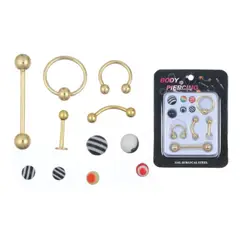 GENERICO - Set de Piercings con Bolas Rayadas Intercambiables Dorado