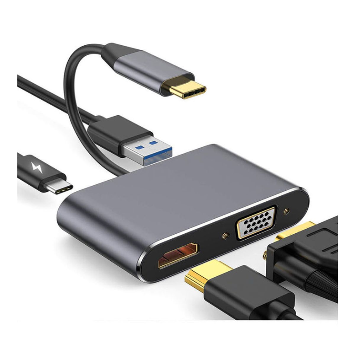 KINDA NICE - Hub 4 En 1 Adaptador Usbc A Hdmi 4k Vga Usb3.0 Mac Switch Pc