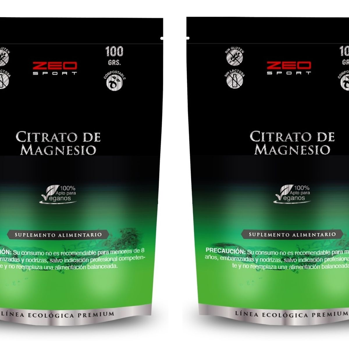 ZEO SPORT - Pack Citrato De Magnesio Puro Polvo Zeo 200 Grs Doypack 2x100