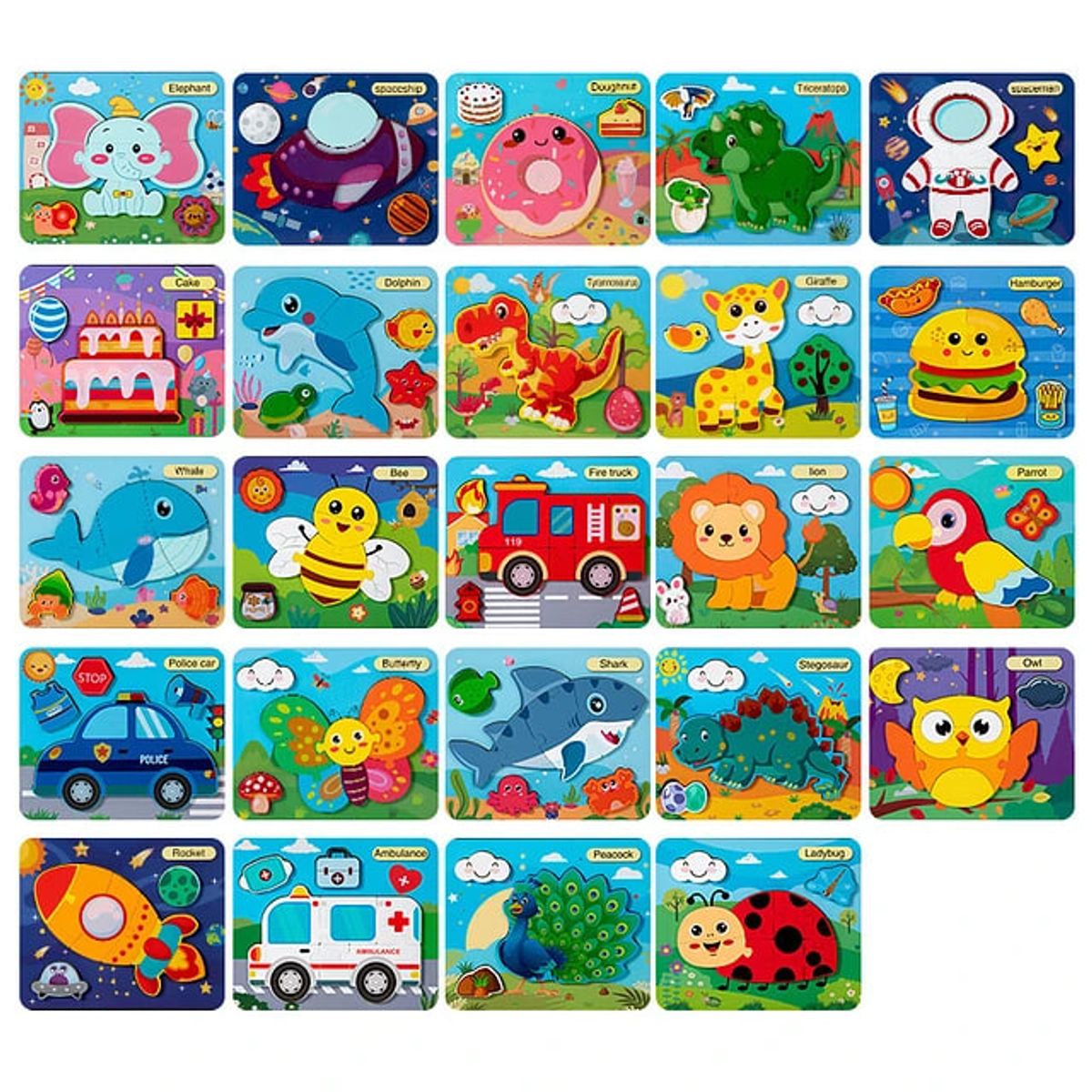 GENERICO - pack x2 Puzzle Rompecabezas de madera animales