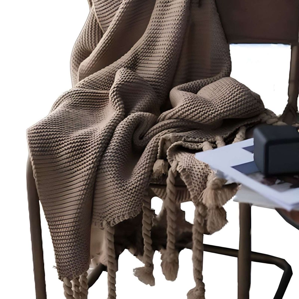 GENERICO - MANTA CHENILLE CON FLECOS DE SOGA DECORATIVA PARA CAMA O SOFA