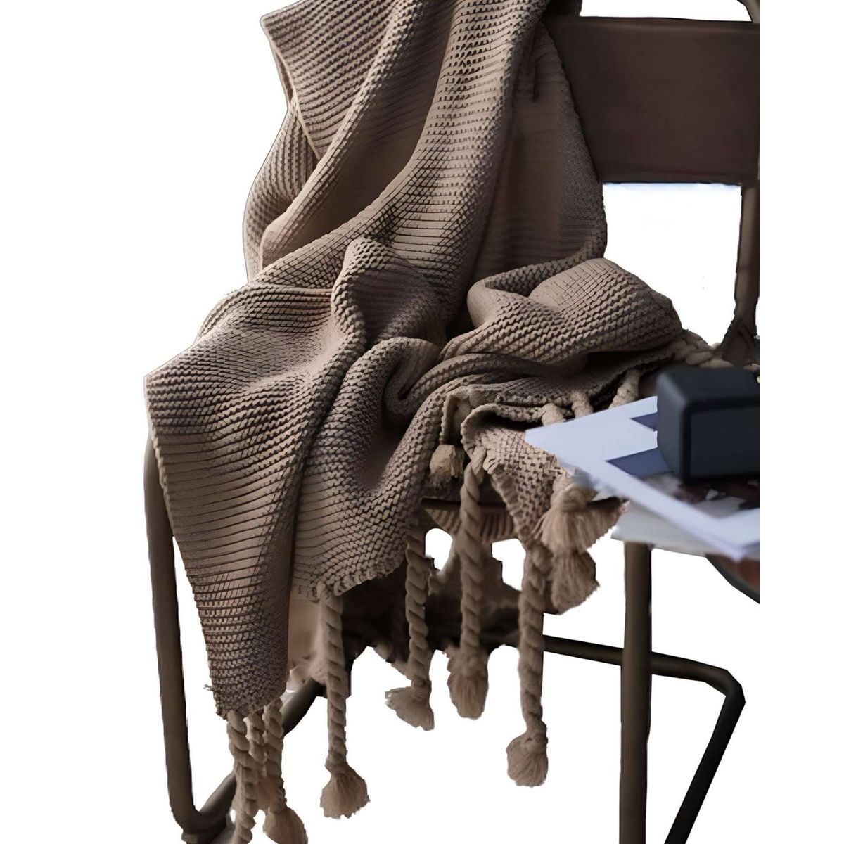 GENERICO - MANTA CHENILLE CON FLECOS DE SOGA DECORATIVA PARA CAMA O SOFA