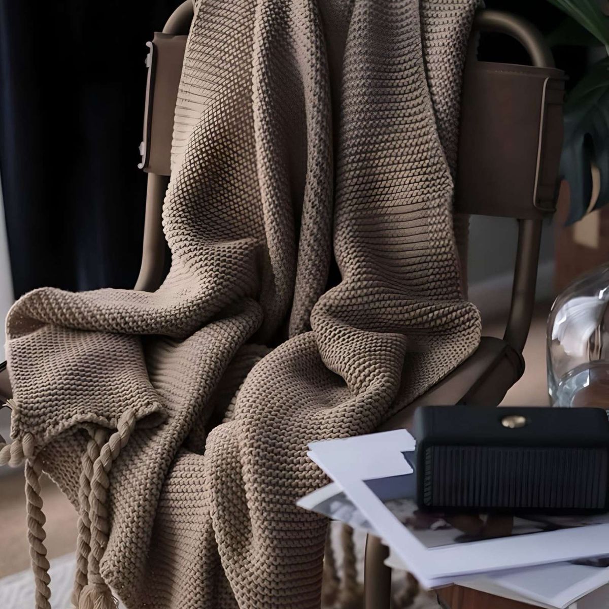 GENERICO - MANTA CHENILLE CON FLECOS DE SOGA DECORATIVA PARA CAMA O SOFA