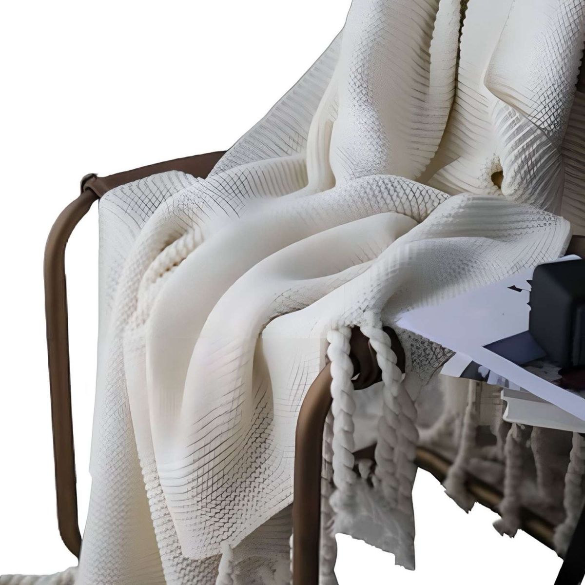GENERICO - MANTA CHENILLE CON FLECOS DE SOGA DECORATIVA PARA CAMA O SOFA