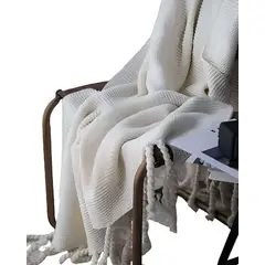 GENERICO - MANTA CHENILLE CON FLECOS DE SOGA DECORATIVA PARA CAMA O SOFA