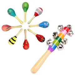 GENERICO - Juguete Madera Maraca y Sonajero De Barra